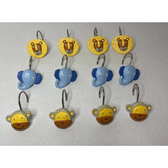 Animal Zoo Safari Shower Curtain Hooks Lion, Elephant, Monkey 12 Total - Picture 1 of 6